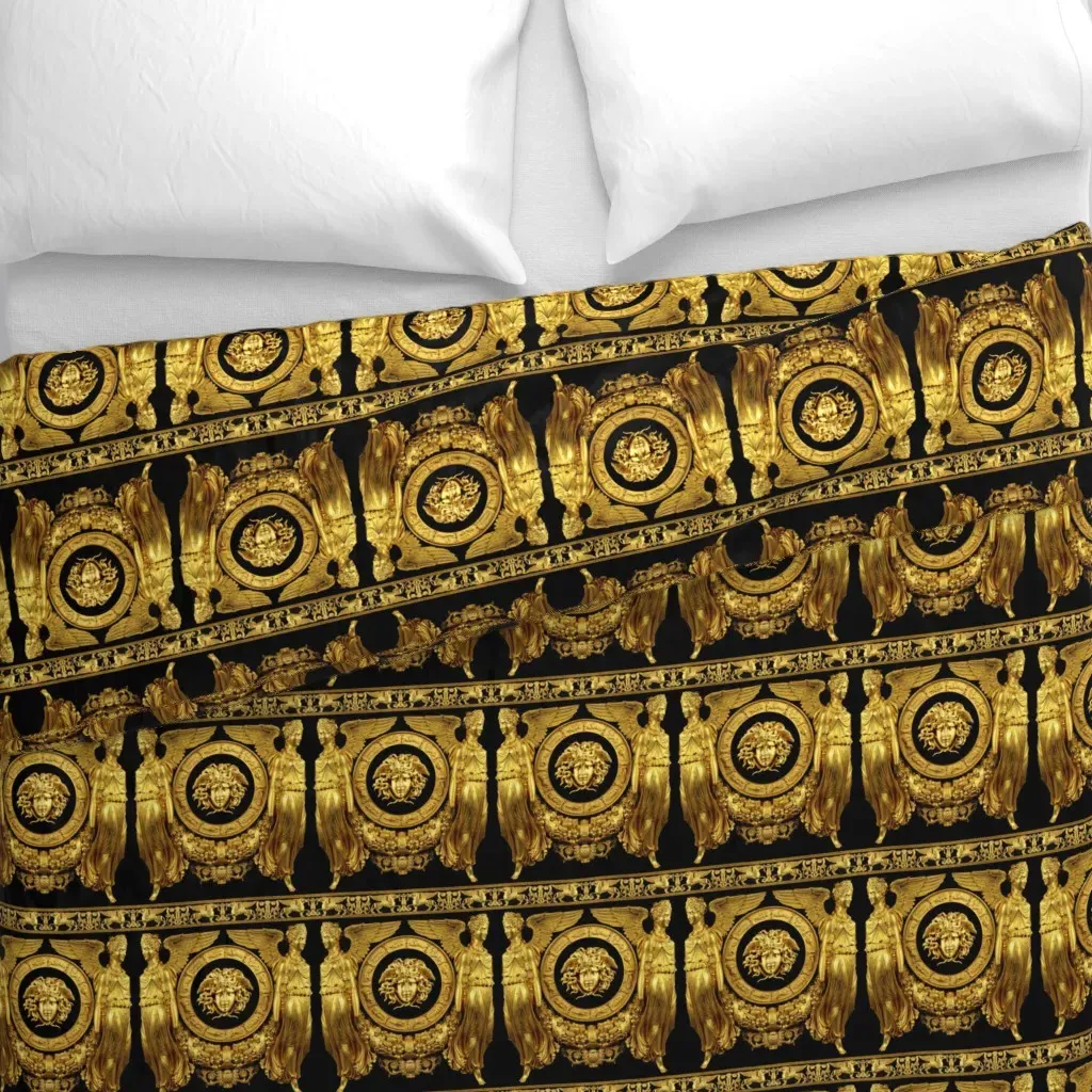 Medusa Zodiac Horoscope Duvet Cover - Gold alternate view