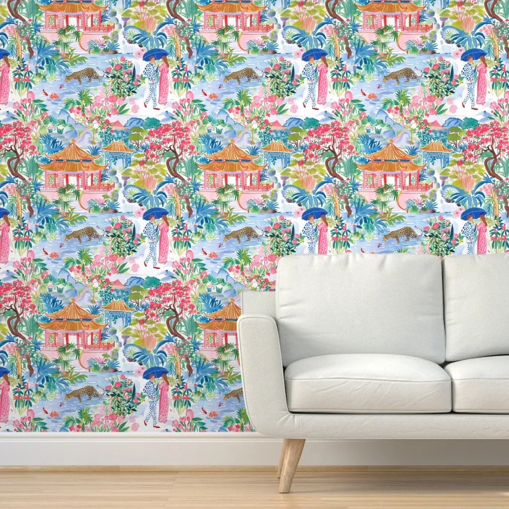 Meeting In Pagoda Garden Peel and Stick Wallpaper - Pink product