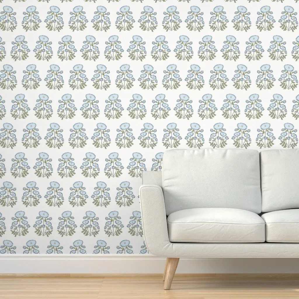 Melanie Block Bloom Peel and Stick Wallpaper - Olive, Light Blue product