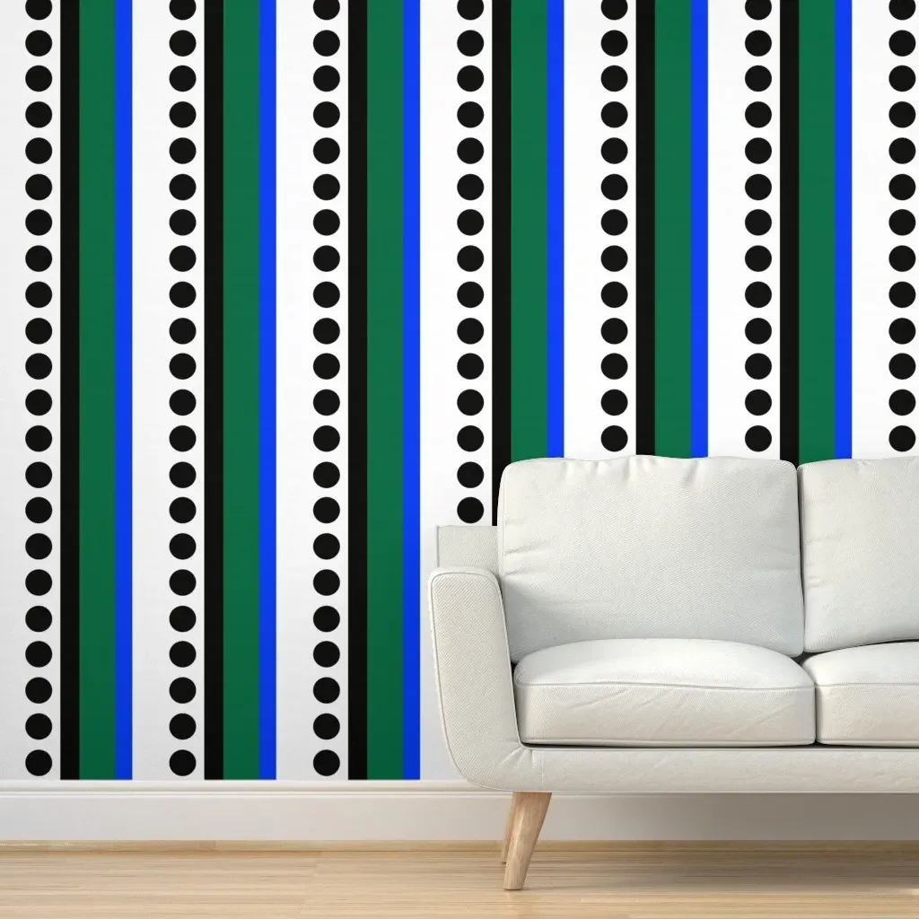 Memphis Style Circles and Stripes Peel and Stick Wallpaper - Black product