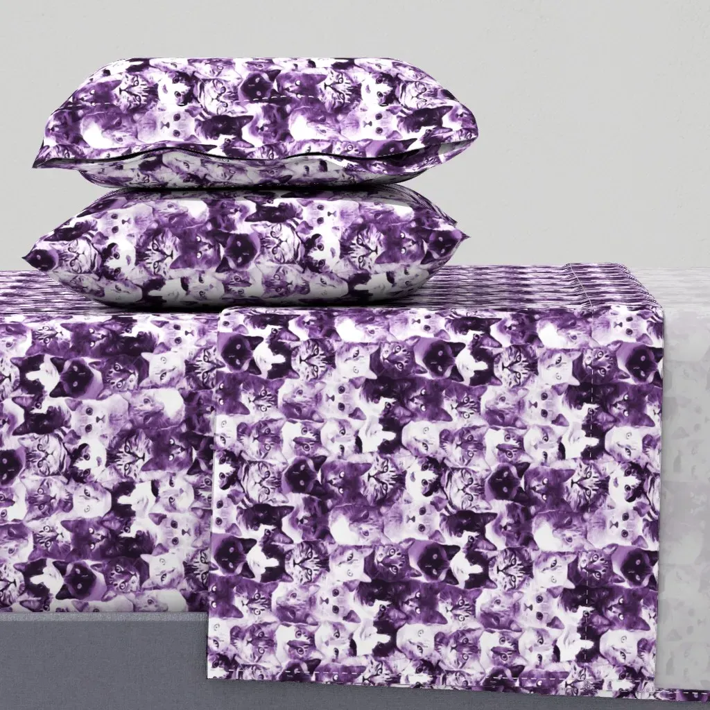 Meow Family Watercolor Cats Cal King Sheet Set - Purple product