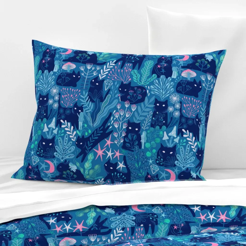 Meowgical Friends Anya & Misha Standard Knife Edge Cushion - Dark Teal, Cotton Sateen product
