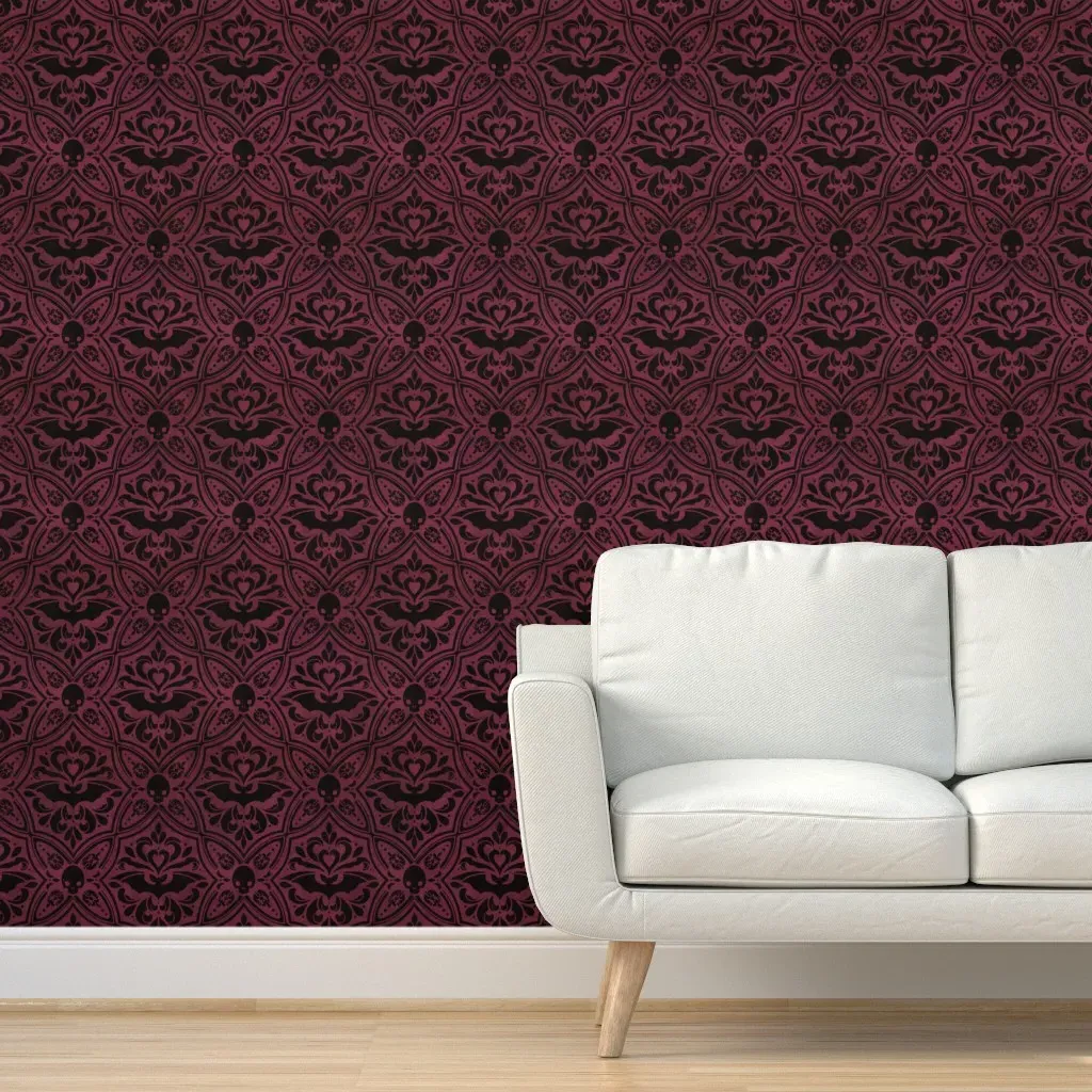 Mephistophelean Damask Peel and Stick Wallpaper - Burgundy product
