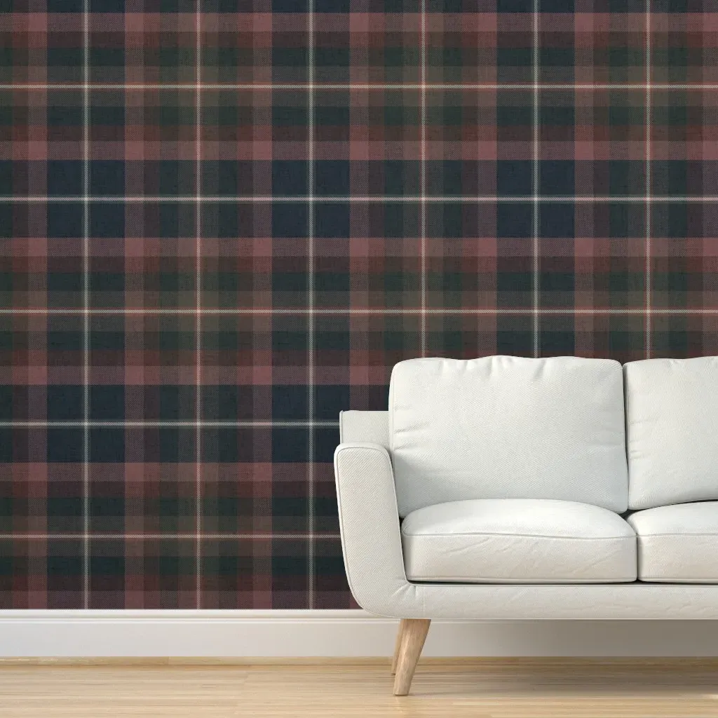 Meredith Old Money Plaid A Peel and Stick Wallpaper - Navy, Burgundy product