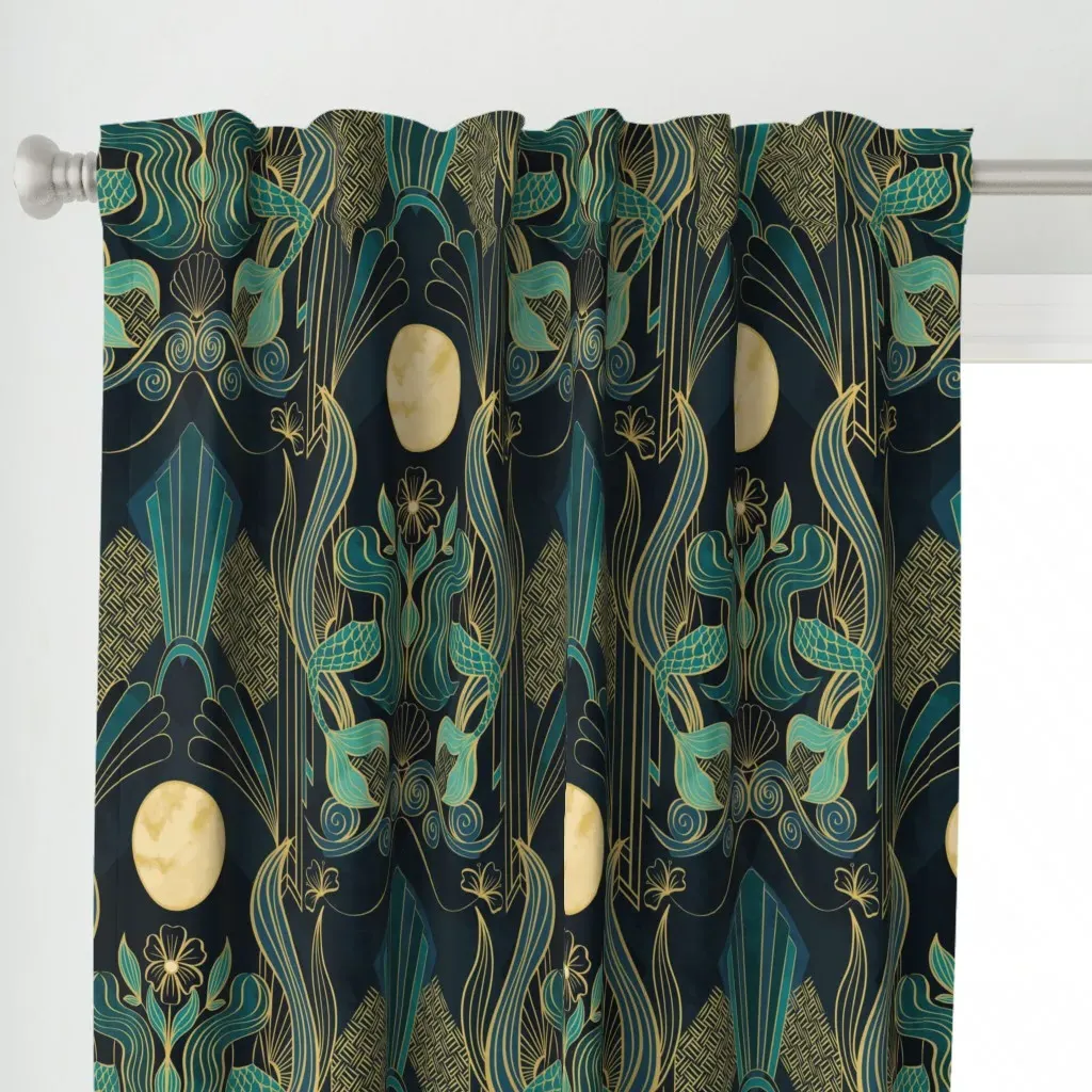 Mermaid In Moonlight Curtain Panel - Teal alternate view