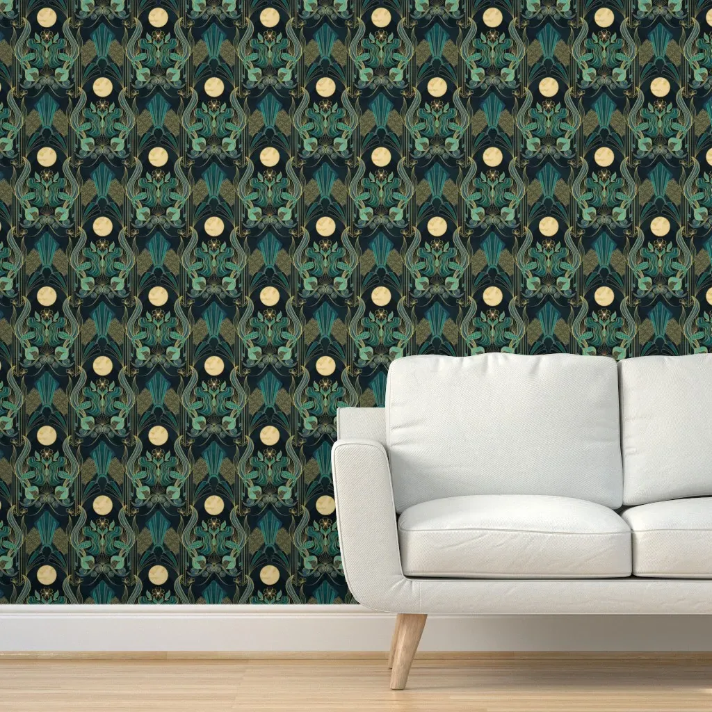 Mermaid In Moonlight Peel and Stick Wallpaper - Teal product
