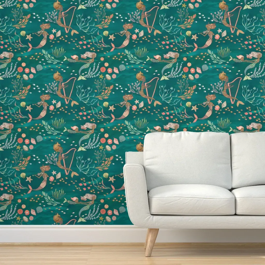 Mermaid Music Ocean Peel and Stick Wallpaper - Teal product
