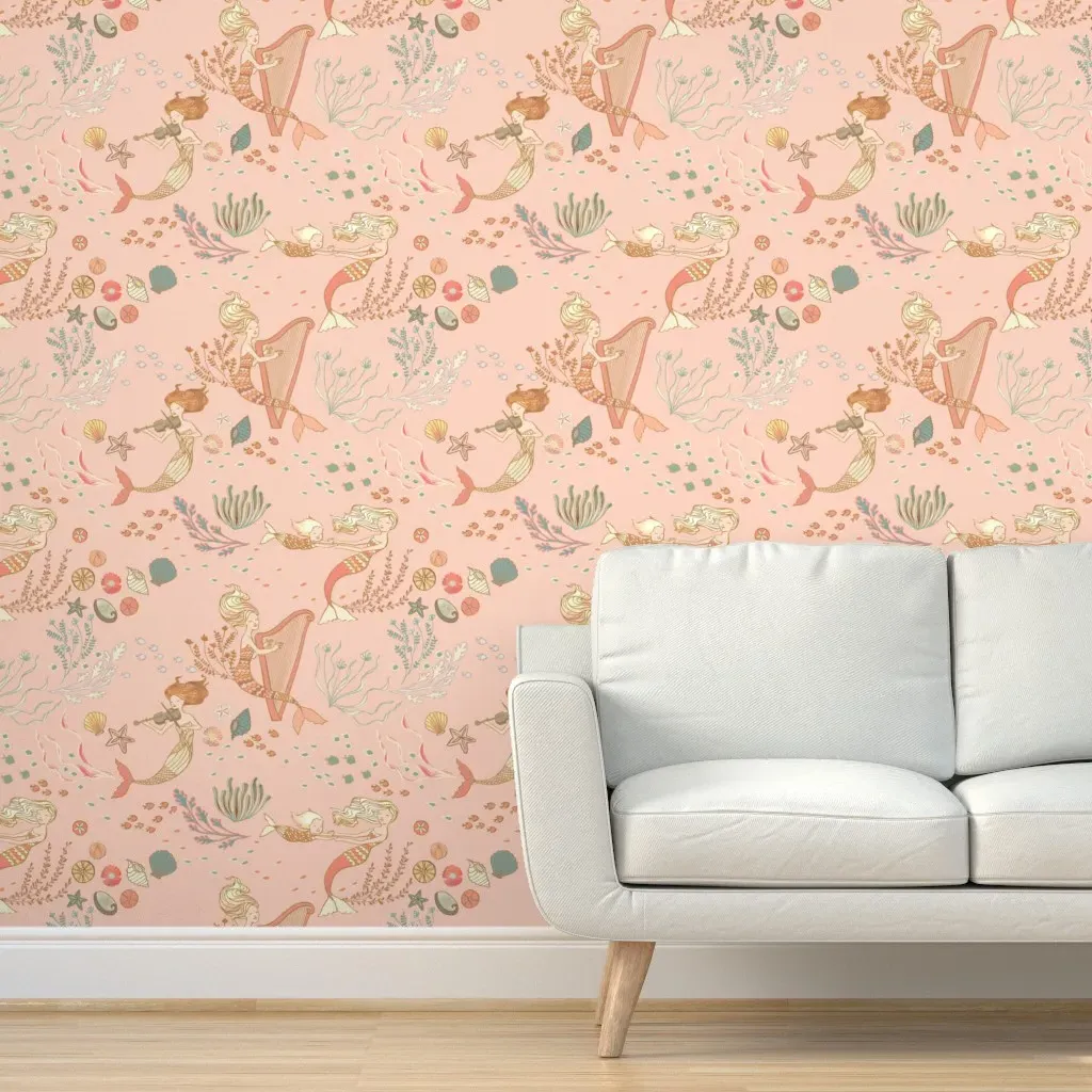 Mermaid Music Petal Peel and Stick Wallpaper - Peach product
