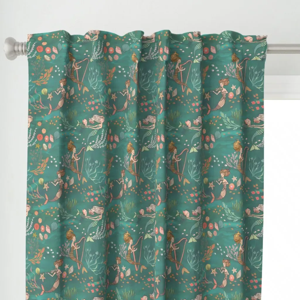 Mermaid Music Sea Curtain Panel - Teal alternate view