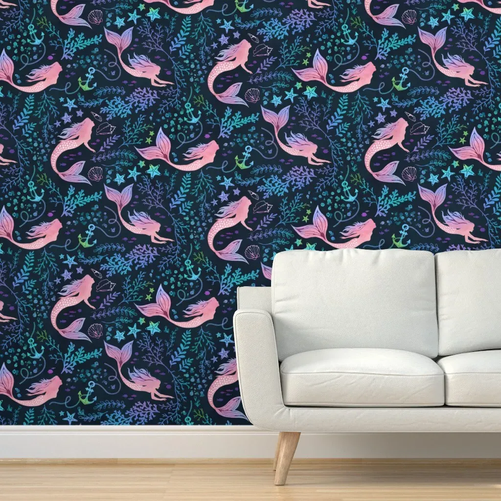Mermaid Ocean Peel and Stick Wallpaper - Pink product