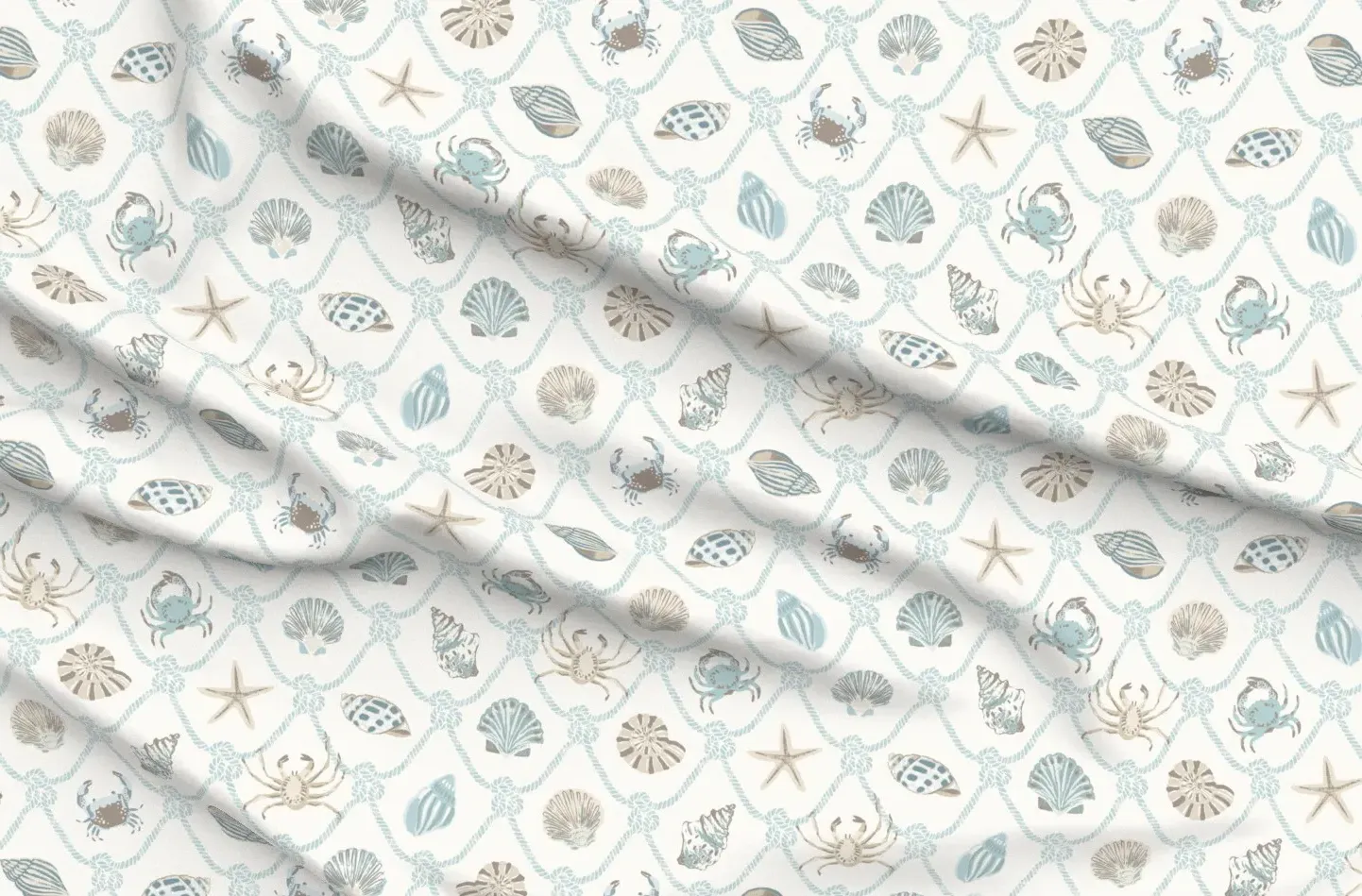Mermaid Scales Sea Shells Crabs Pique Fabric - Turquoise product