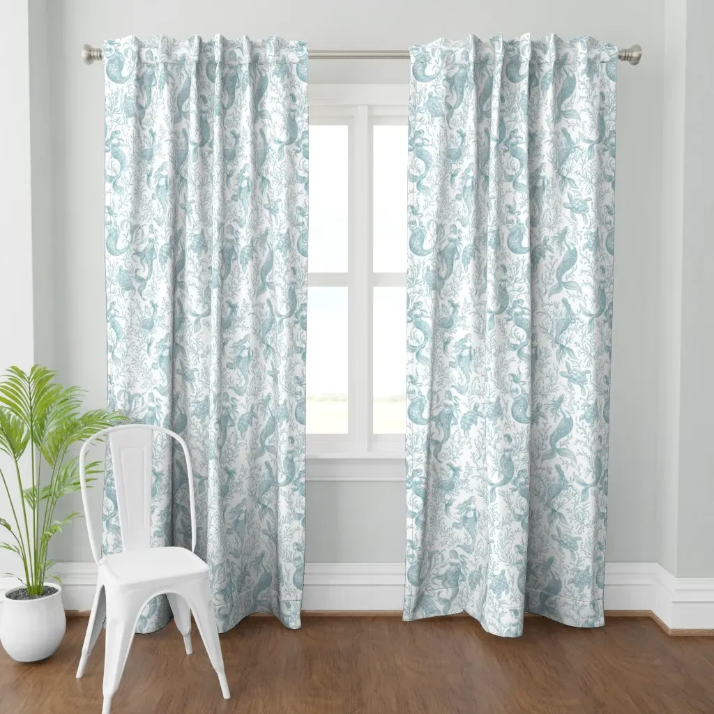 Mermaid Turtle Toile Curtain Panel - Blue product