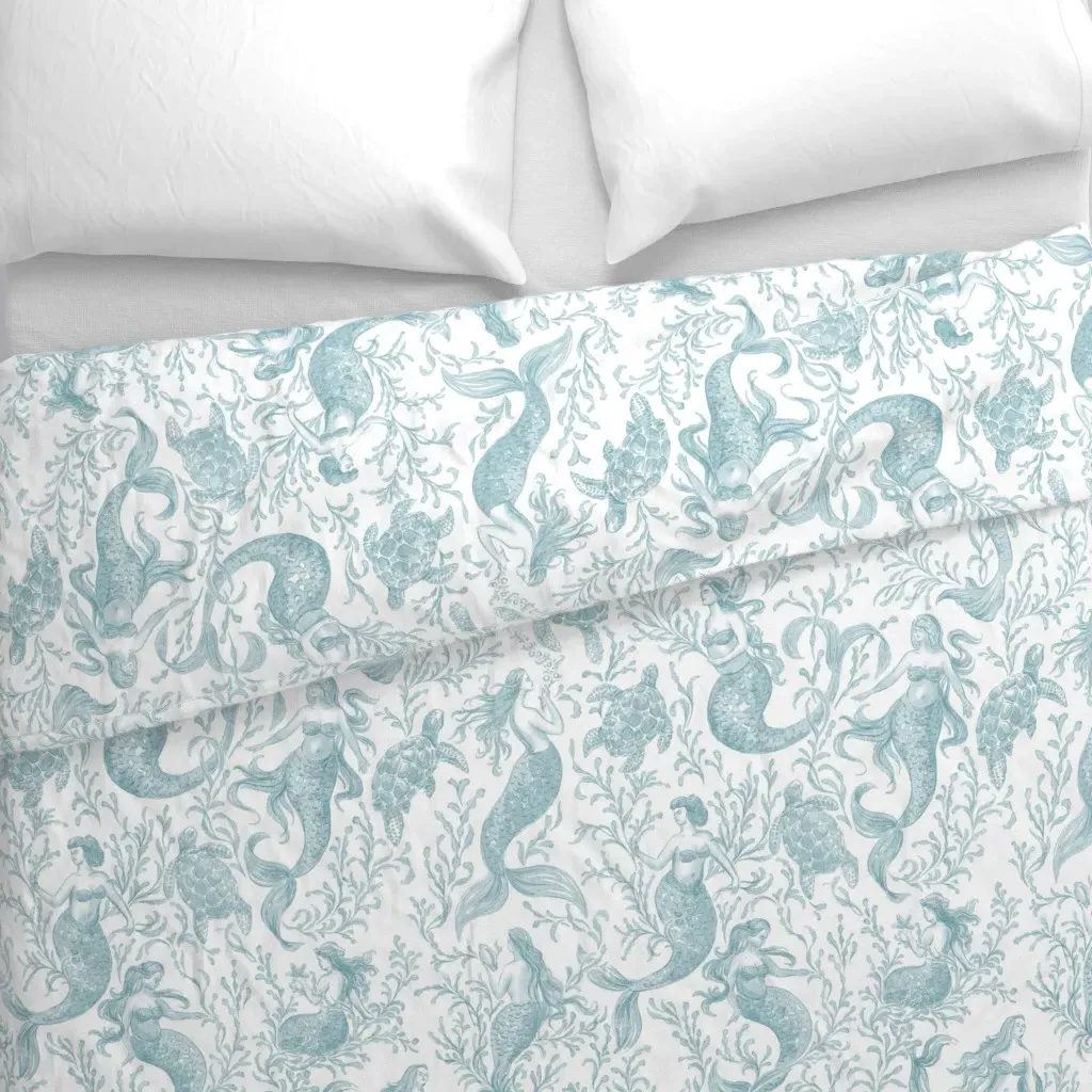 Mermaid Turtle Toile Duvet Cover - Blue alternate view