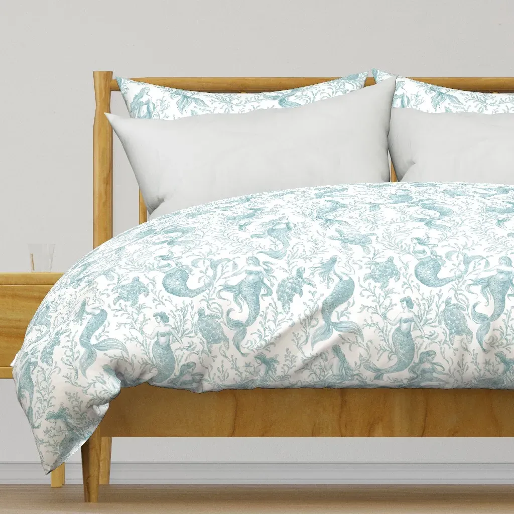 Mermaid Turtle Toile Duvet Cover - Blue product