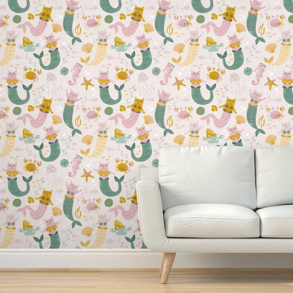 Mermazing Mercats Jumbo Peel and Stick Wallpaper - Pink product