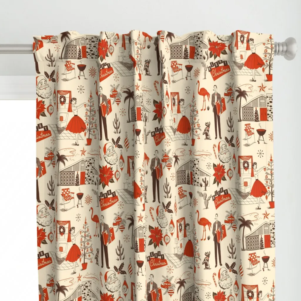 Merry Mid-Century Curtain Panel - Red alternate view