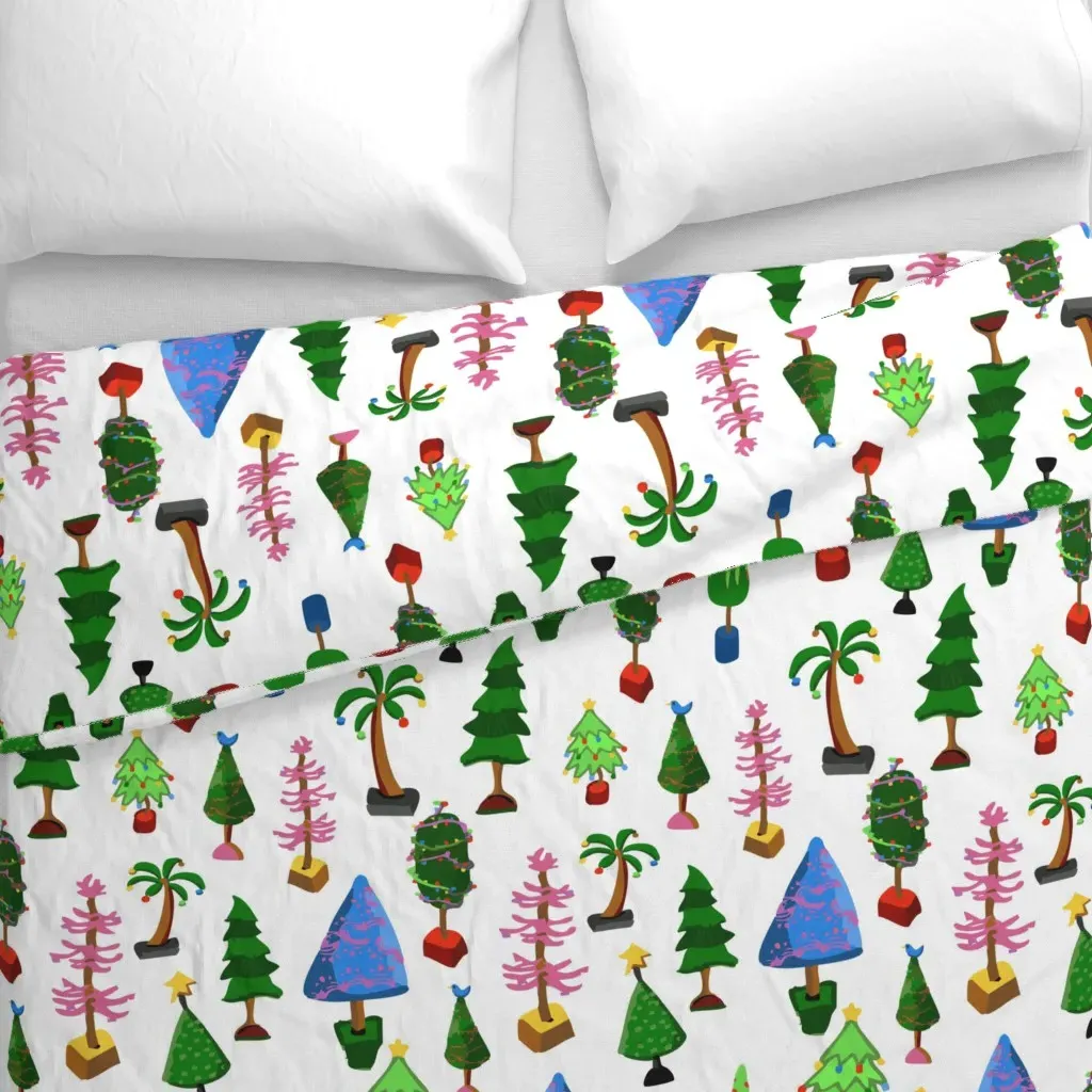 Merry Mix Of Trees Large Duvet Cover - Green alternate view