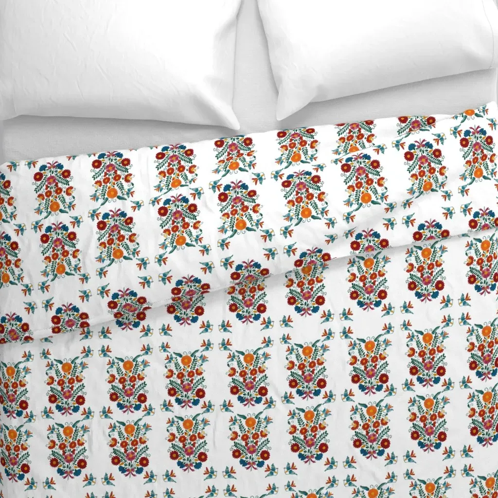 Mexican Blue Birds And Flowers Duvet Cover - Orange alternate view