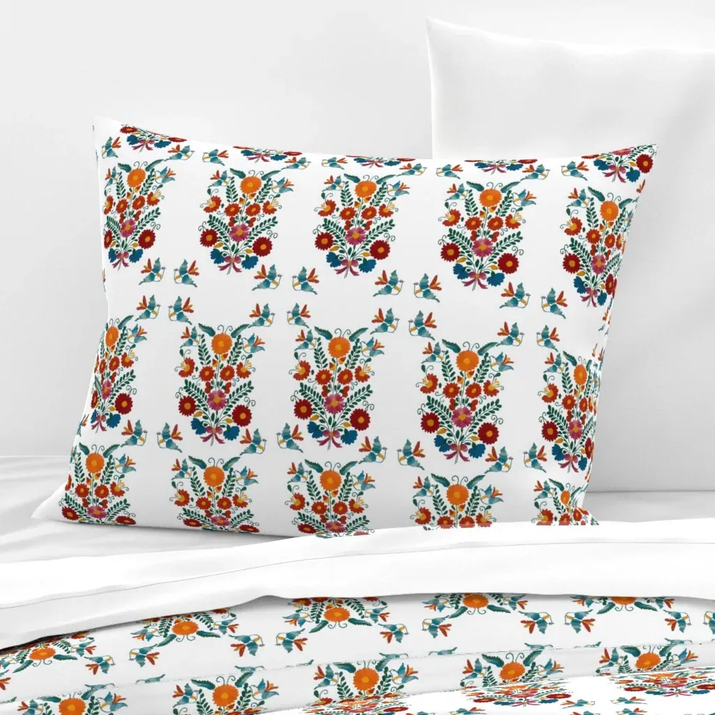 Mexican Blue Birds And Flowers Standard Cushion Cover - Orange, Cotton Sateen product