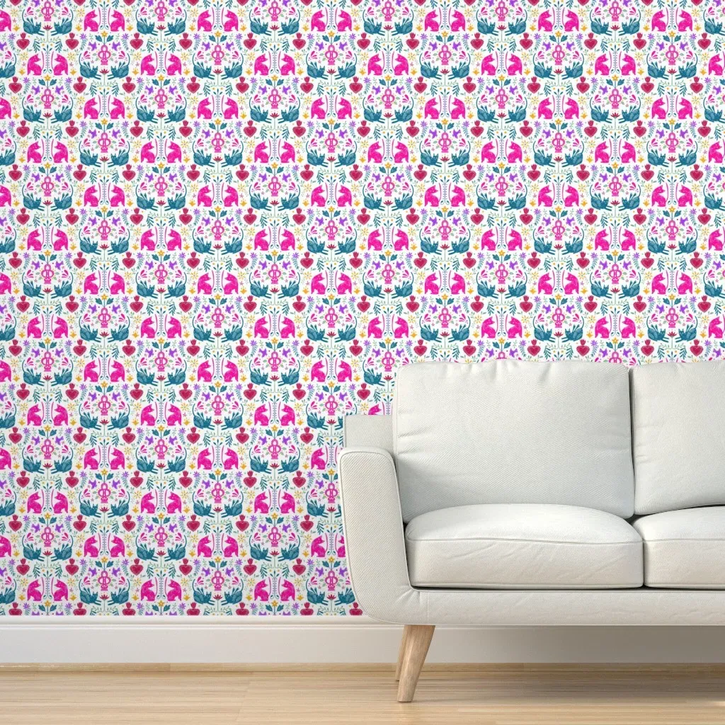 Mexican Folk Art Peel and Stick Wallpaper - Pink, White product