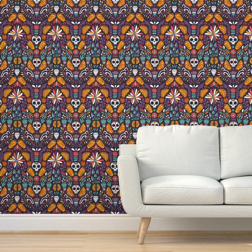 Mexican Food Calaveras Tacos Burritos Peel and Stick Wallpaper - Orange product