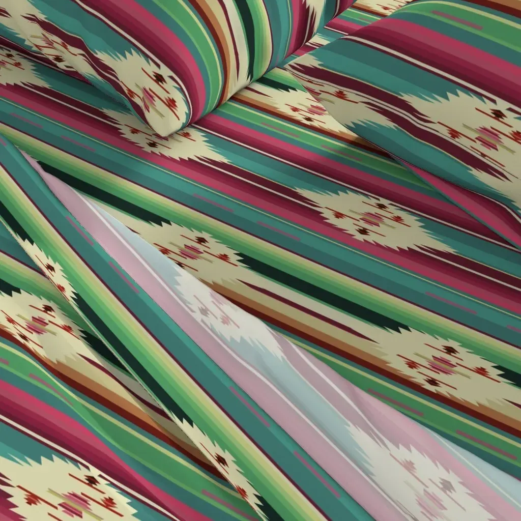 Mexican Stripes With Center Queen Sheet Set - Teal alternate view