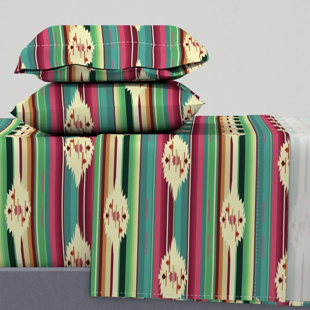 Mexican Stripes With Center Queen Sheet Set - Teal product