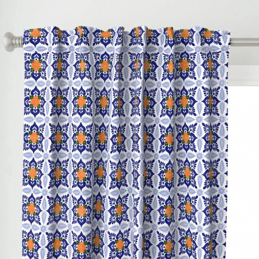 Mexican Talavera Tile Curtain Panel - Blue alternate view