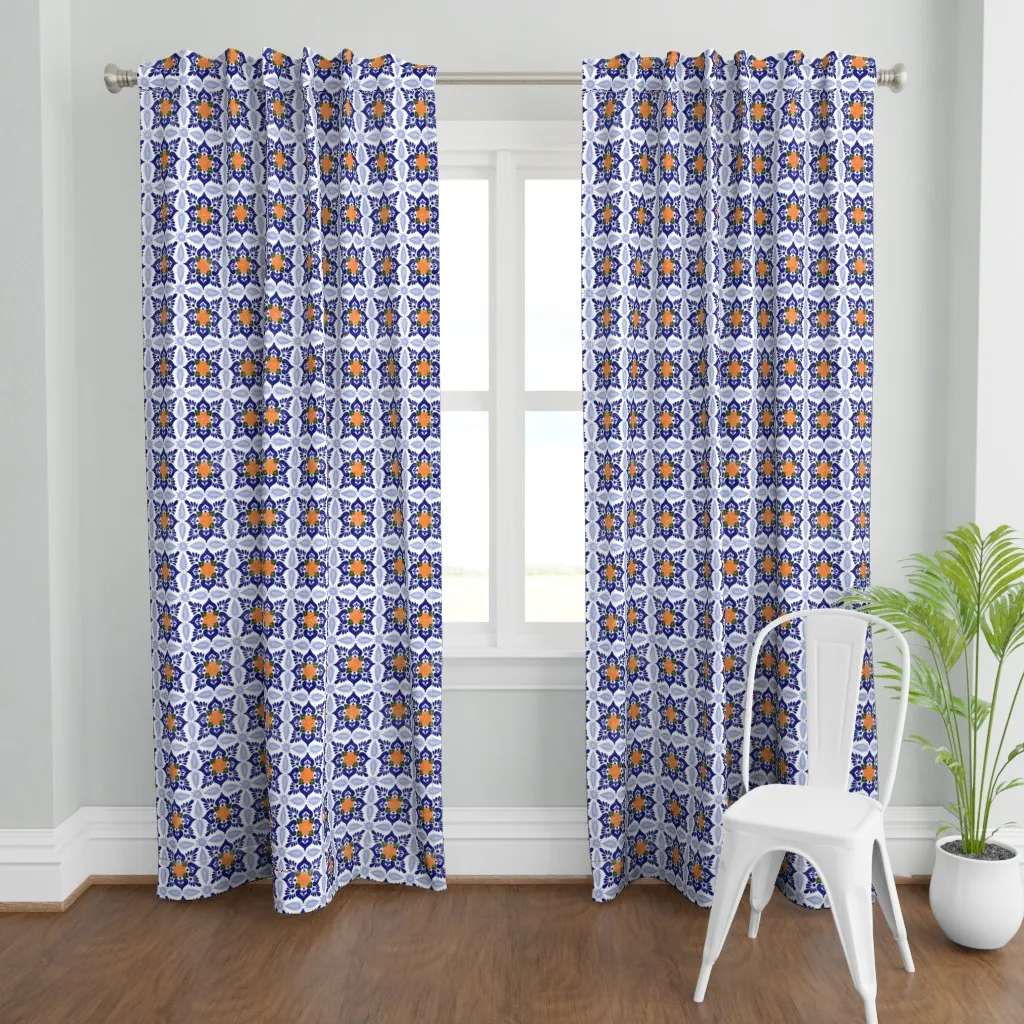 Mexican Talavera Tile Curtain Panel - Blue product