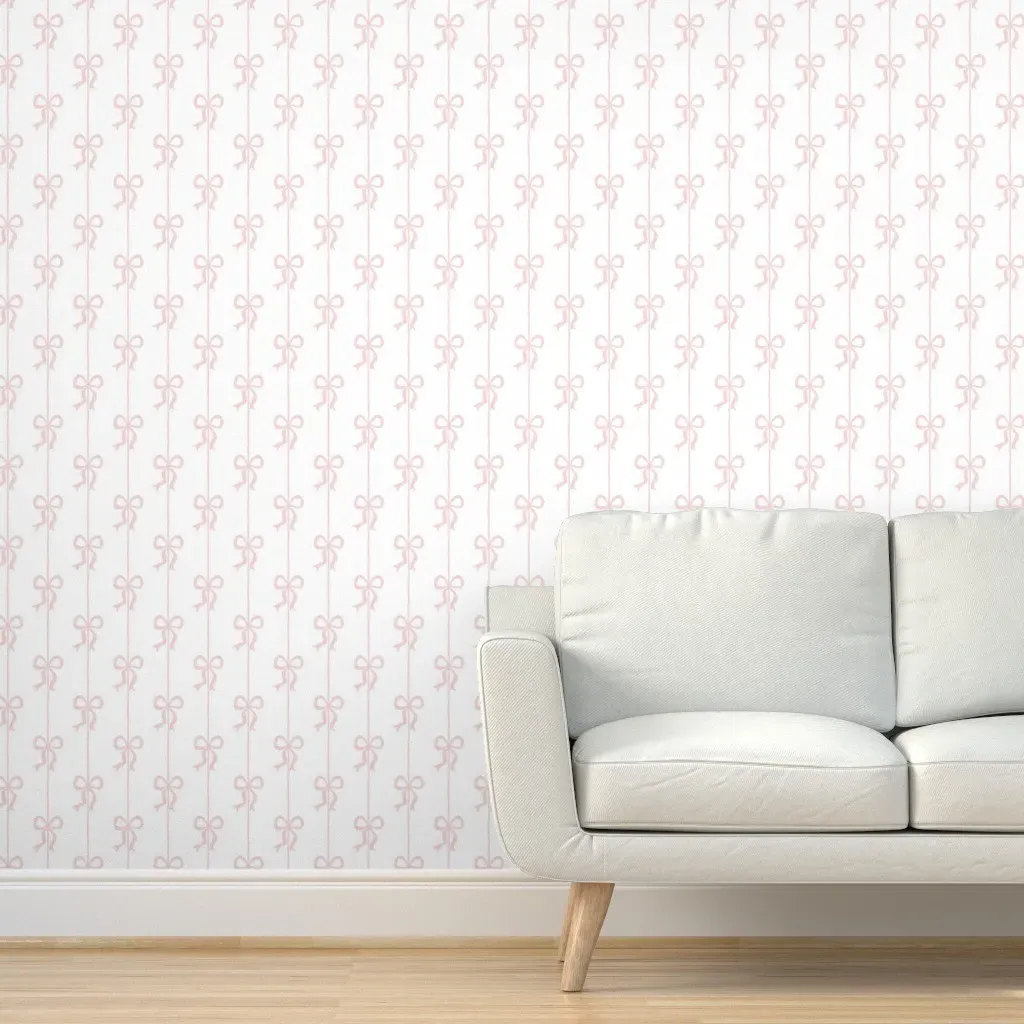 Mia Preppy Coquette Ribbons Bows Stripes Peel and Stick Wallpaper - Pink product