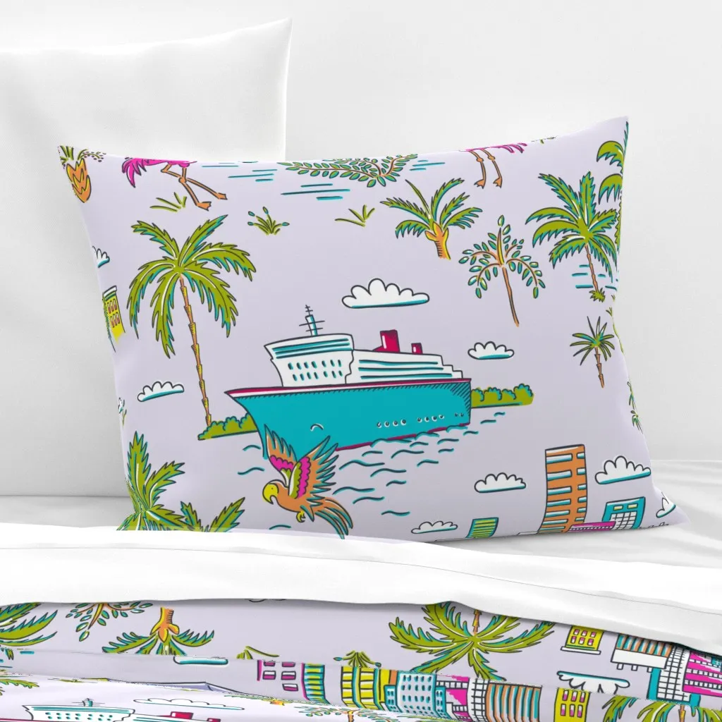 Miami Toile Flamingo Remix Standard Knife Edge Pillow - Pink, Cotton Sateen product