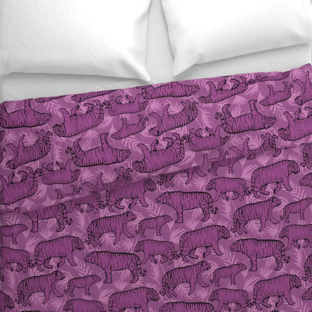 Mid Boho Tigers Walking In Duvet Cover - Purple alternate view