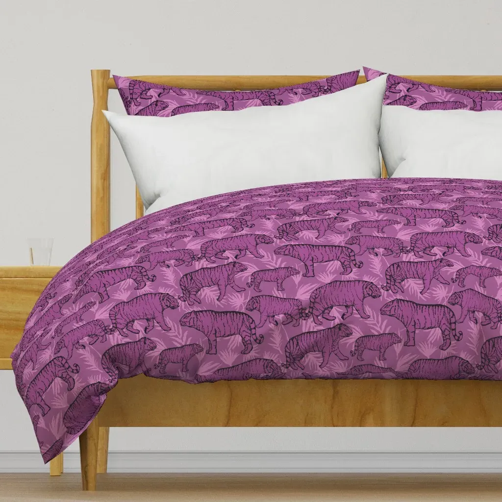 Mid Boho Tigers Walking In Duvet Cover - Purple product