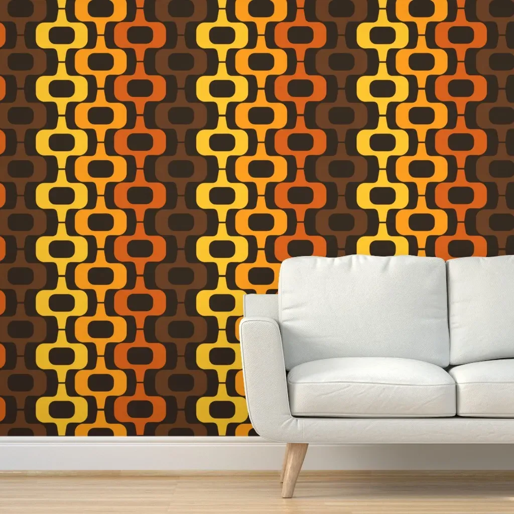 Mid Century 1970s Motif Peel and Stick Wallpaper - Orange product