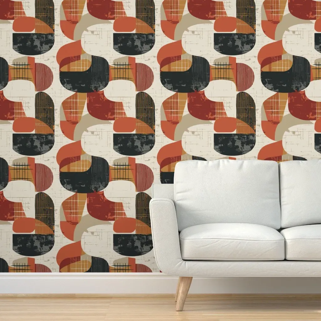 Mid Century Abstract Organic Shapes Peel and Stick Wallpaper - Terracotta, Blue product