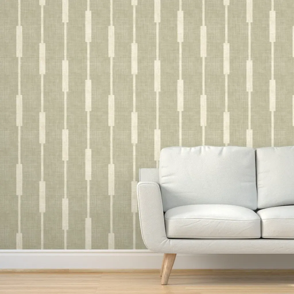 Mid Century Art Deco Stripes Peel and Stick Wallpaper - Sage Green product