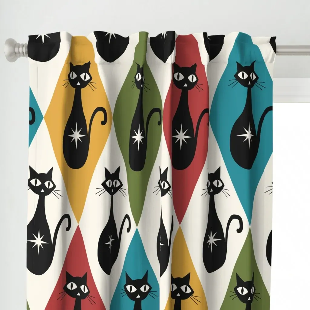 Mid Century Atomic Cats Curtain Panel - Black alternate view