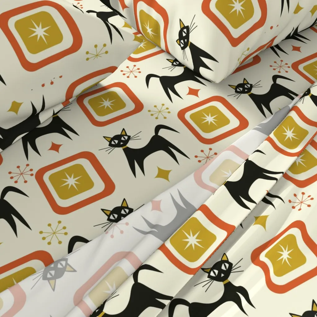Mid Century Atomic Cats Queen Sheet Set - Black alternate view