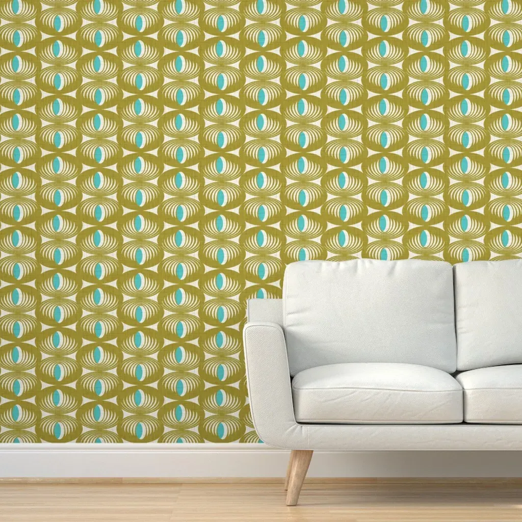 Mid Century Atomic Oval Geometric Peel and Stick Wallpaper - Mustard Yellow product