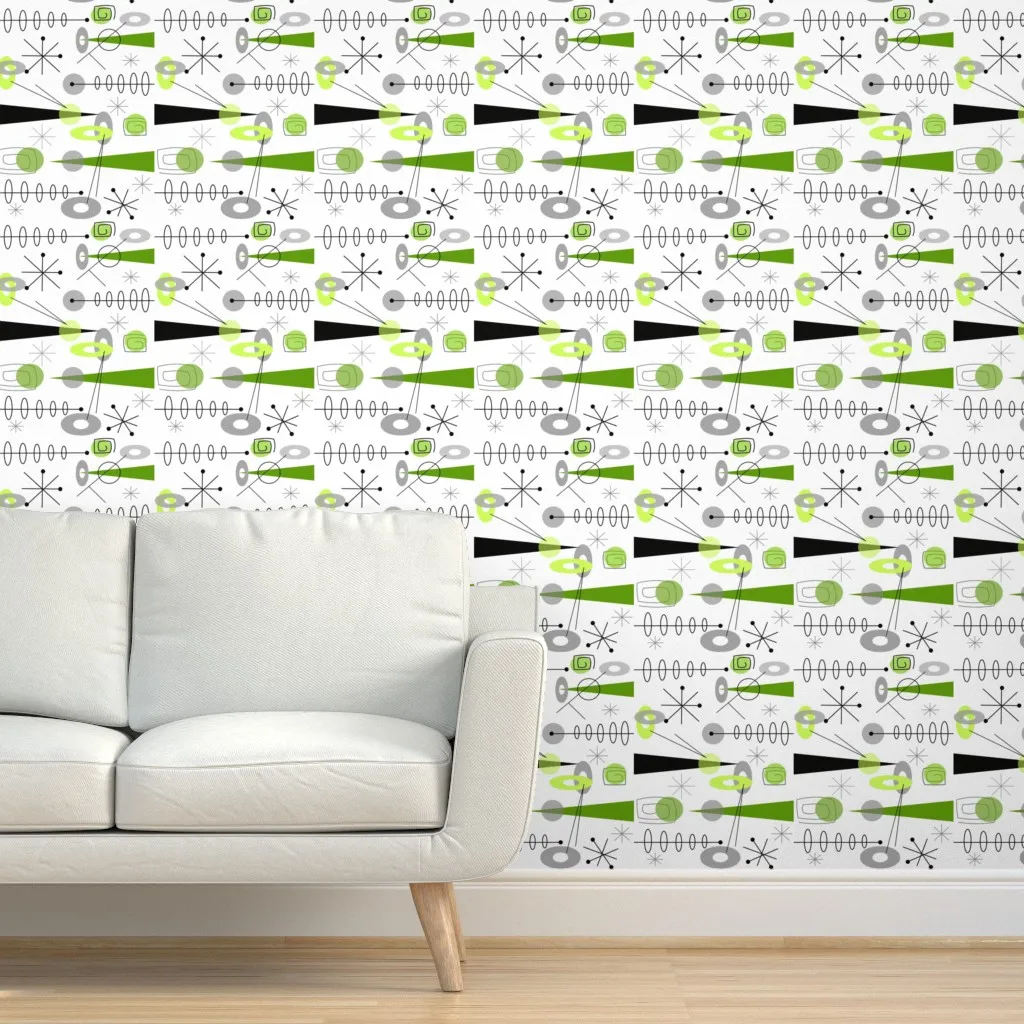 Mid-Century Atomic Peel and Stick Wallpaper - Green, Black product
