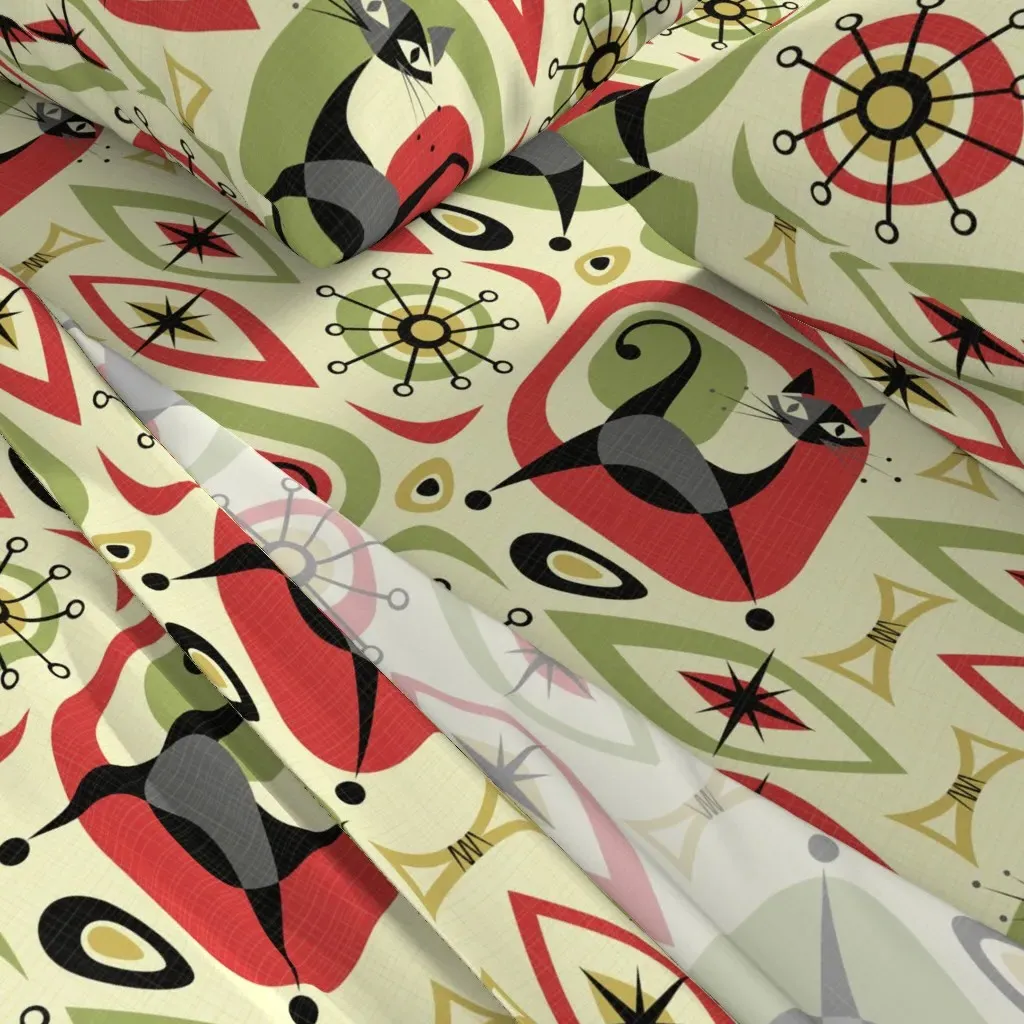 Mid Century Cat Abstract Queen Sheet Set - Gray alternate view