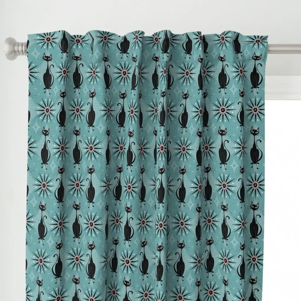 Mid Century Cats And Curtain Panel - Teal alternate view