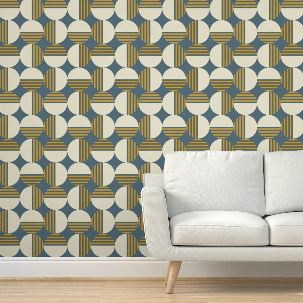 Mid Century Circles Peel and Stick Wallpaper - Blue and Gold product