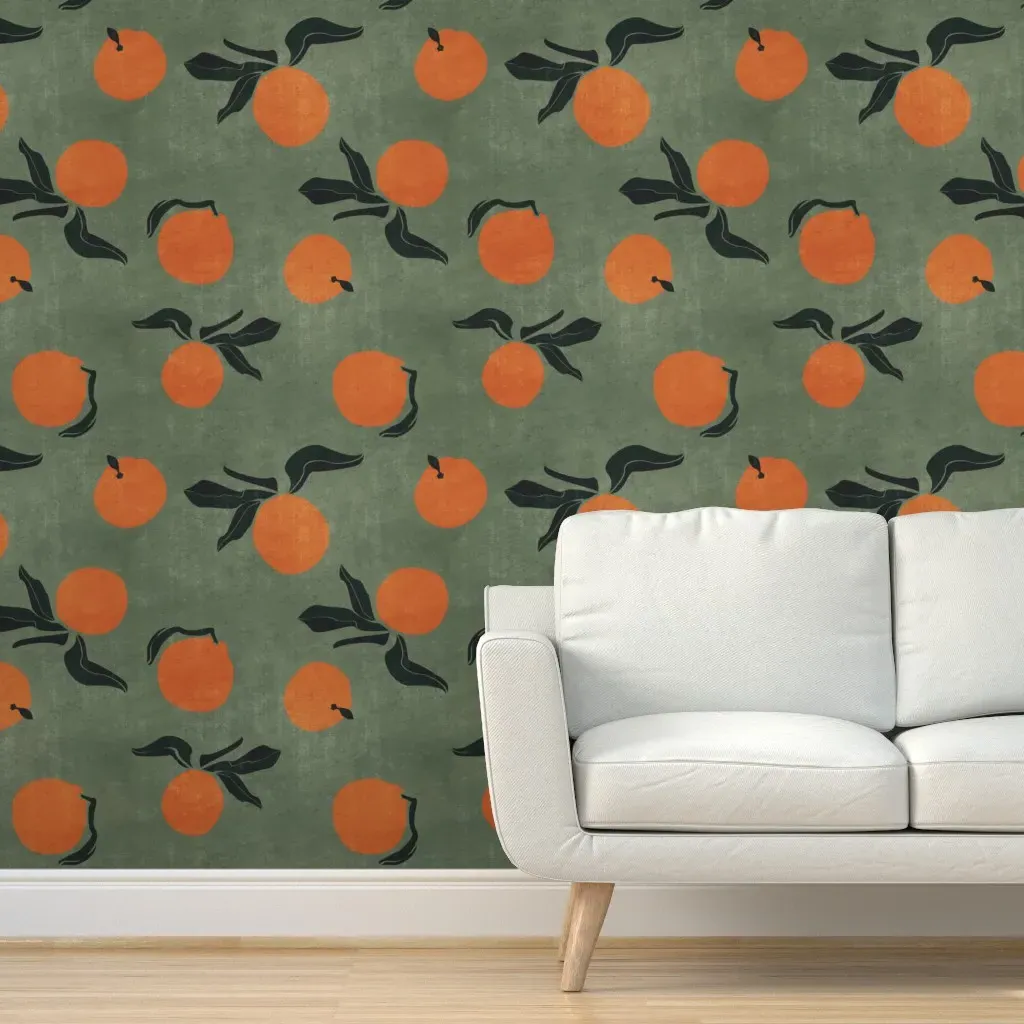 Mid-Century Clementines Peel and Stick Wallpaper - Green, Orange product