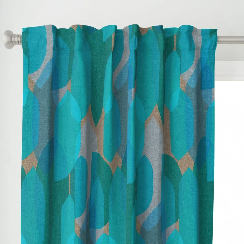 Mid Century Colour Blocks Curtain Panel - Teal alternate view