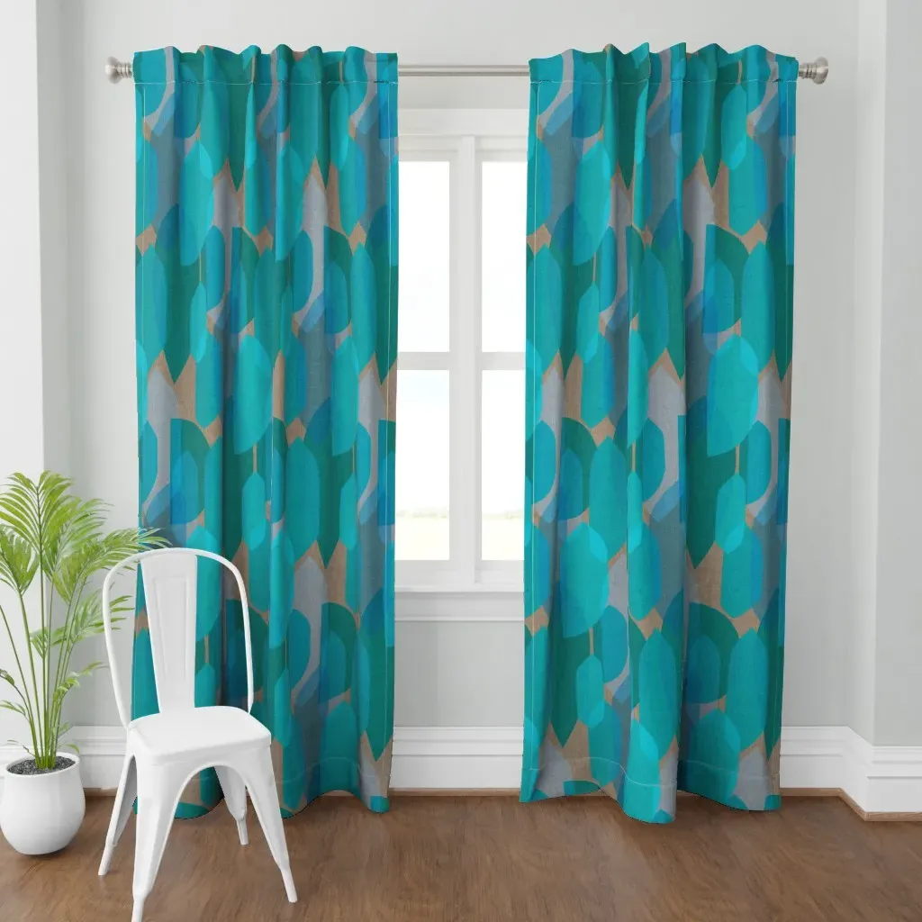 Mid Century Colour Blocks Curtain Panel - Teal product