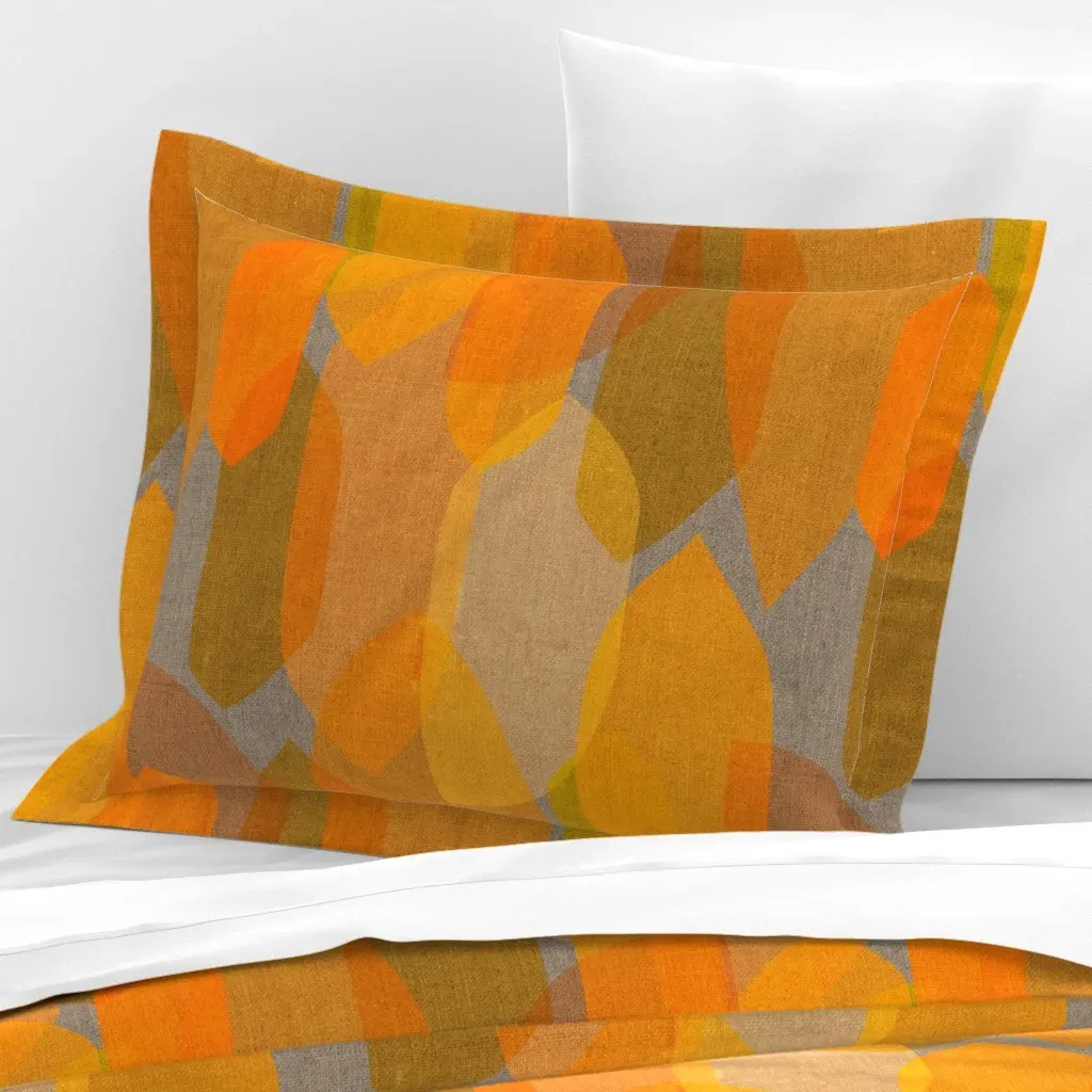 Mid Century Colour Blocks Standard Flanged Pillow Sham - Orange, Cotton Sateen product