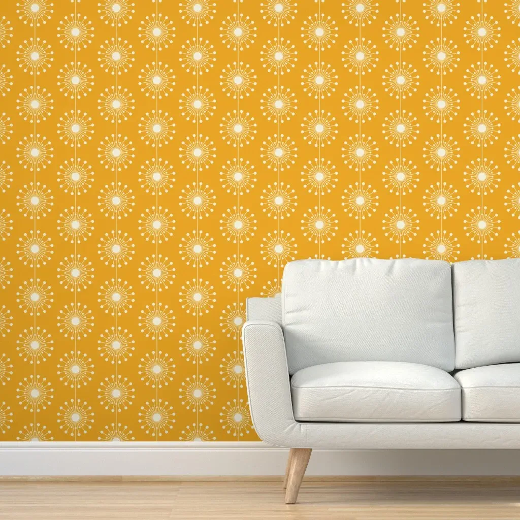 Mid Century Dandelion Geometric Floral Peel and Stick Wallpaper - Mustard Yellow product