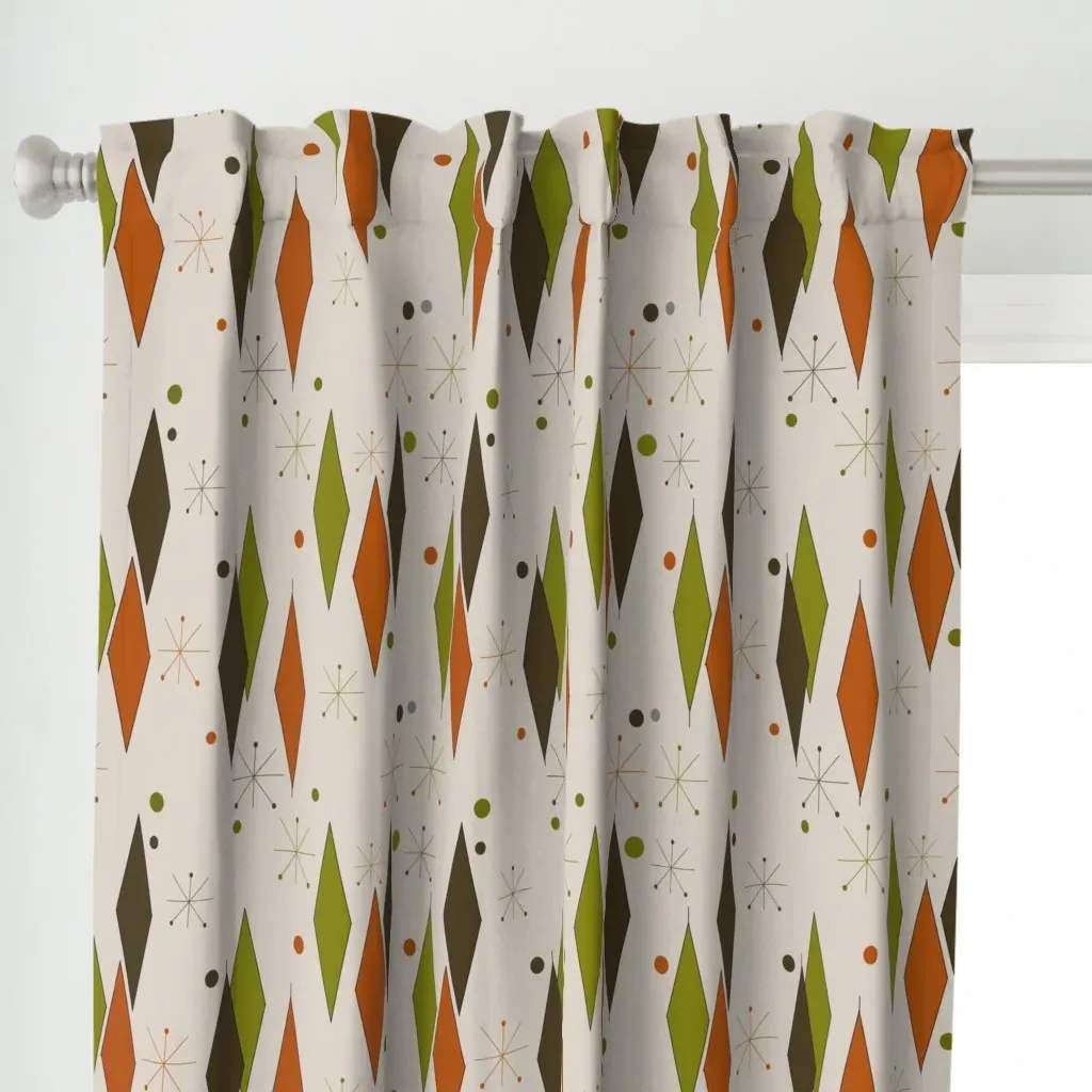 Mid-Century Diamonds Curtain Panel - Olive Green alternate view