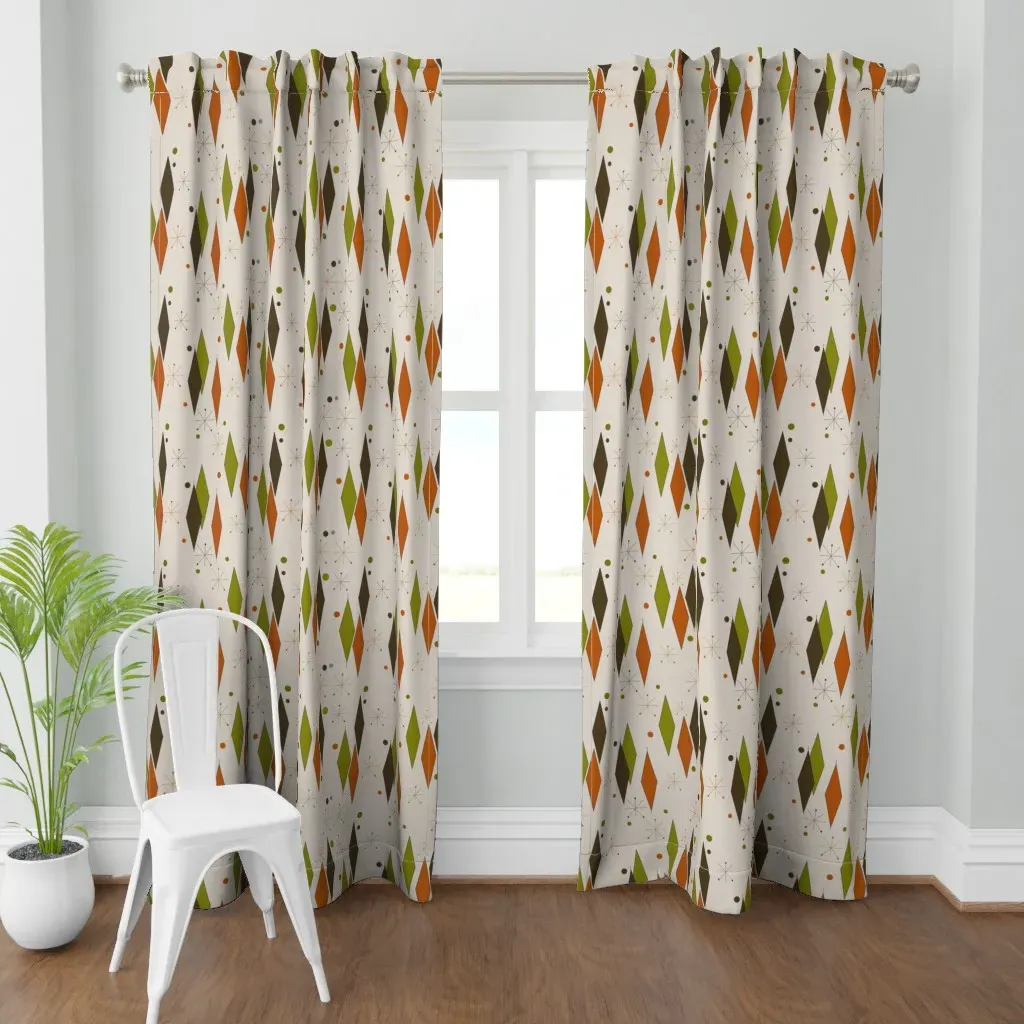 Mid-Century Diamonds Curtain Panel - Olive Green product